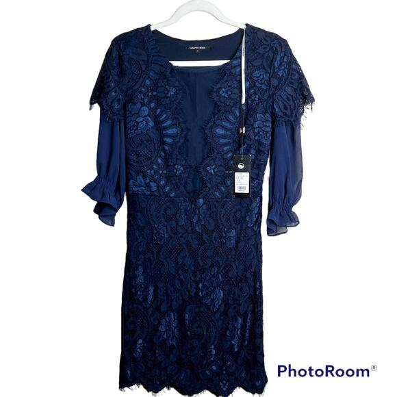 Tadashi Shoji Navy Blue Lace Sheath Dress Size 8 NWT Long sleeved - Picture 4 of 8
